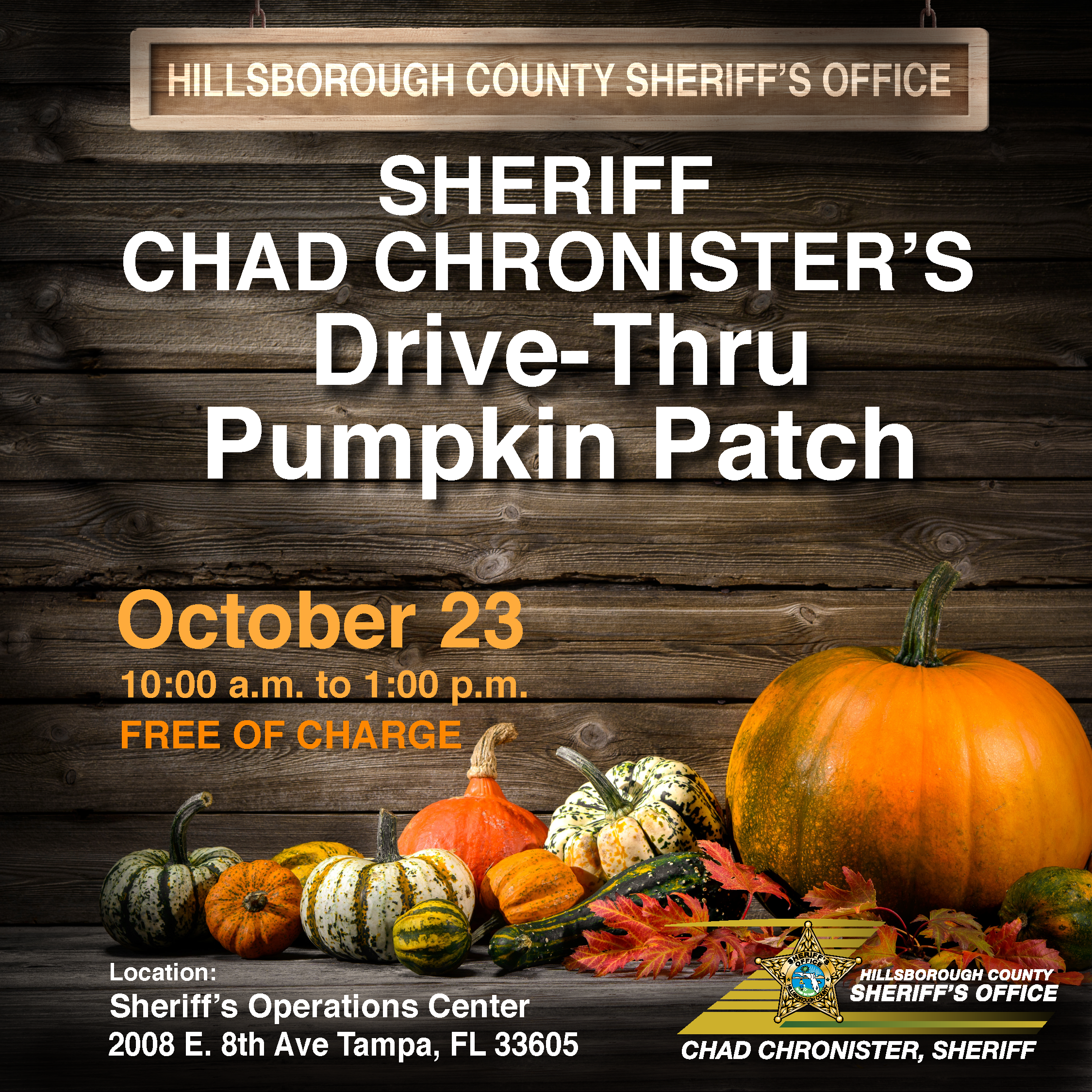 Sheriff Chad Chronister to host Drive-Thru Pumpkin Patch