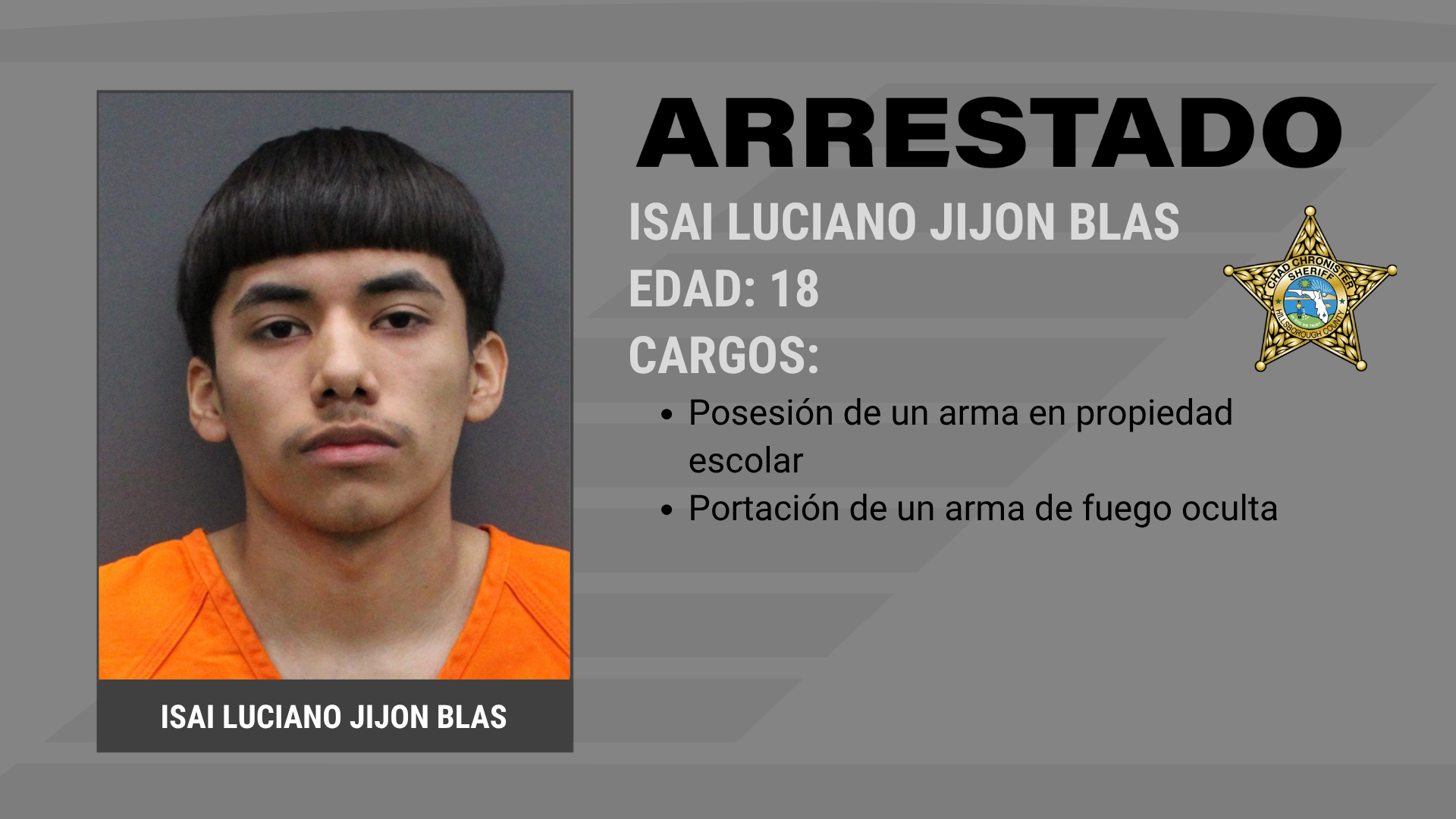 ESTUDIANTE ARRESTADO POR LLEVAR UN ARMA DE FUEGO A LA ESCUELA