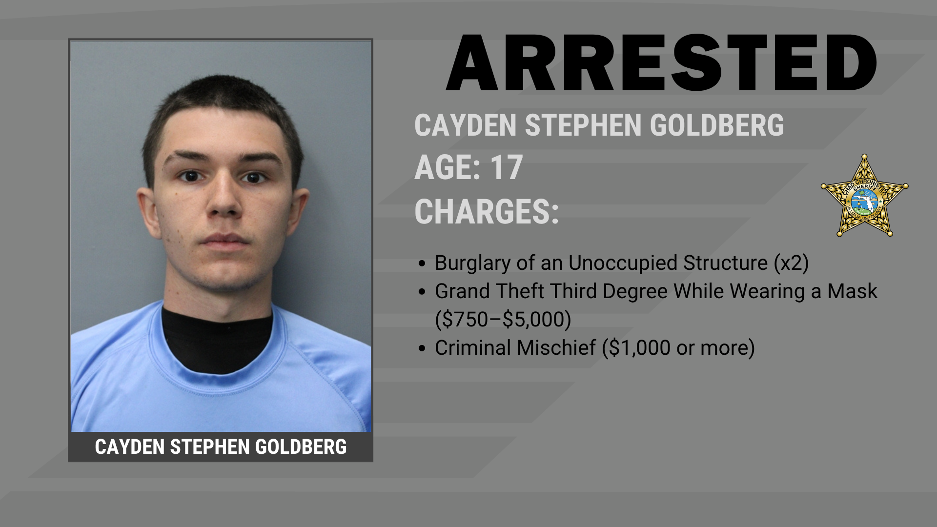 HCSO ARRESTS TEEN IN SMOKE SHOP BURGLARY