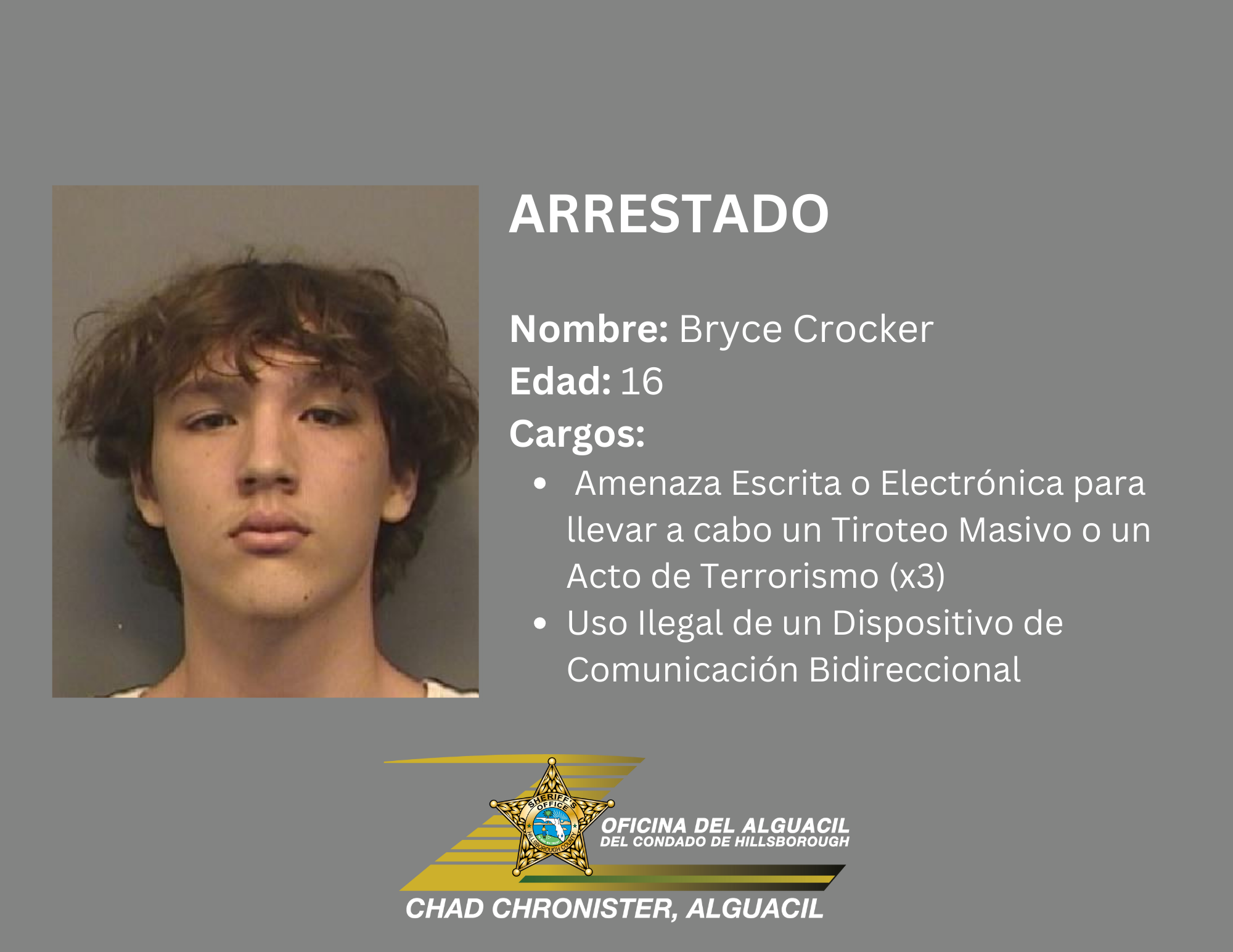ADOLESCENTE DE HILLSBOROUGH ARRESTADO POR HACER AMENAZAS EN LÍNEA