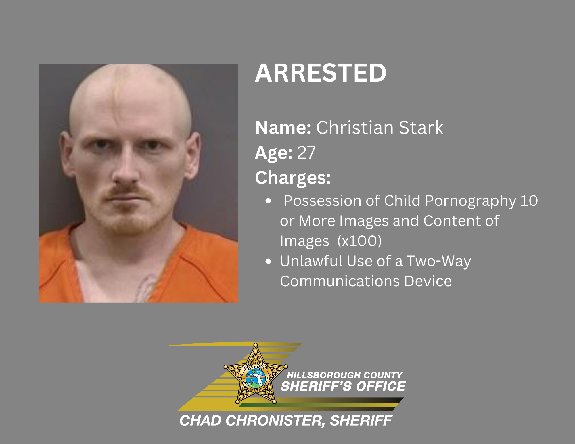 MAN ARRESTED FOR POSSESSION OF  CHILD PORNOGRAPHY