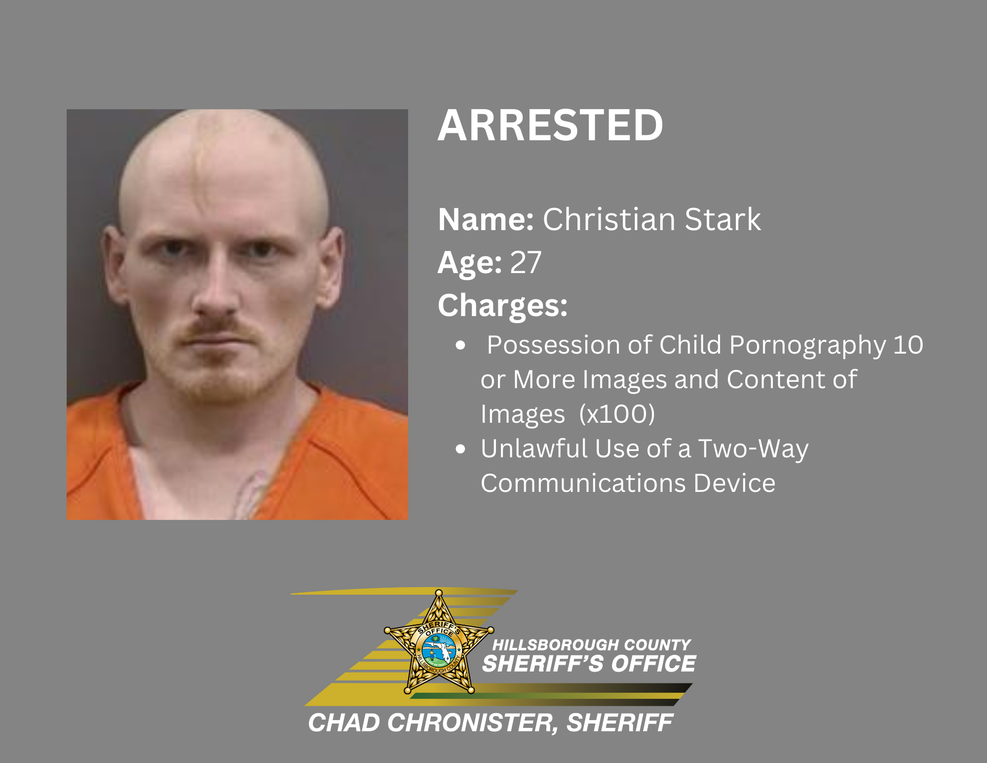 MAN ARRESTED FOR POSSESSION OF CHILD PORNOGRAPHY