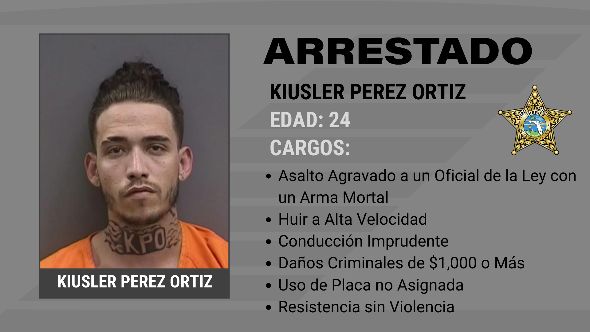 HOMBRE ARRESTADO POR ROBO DE DIESEL, GOLPEAR UN VEHÍCULO DE HCSO Y HUIR DE OFICIALES