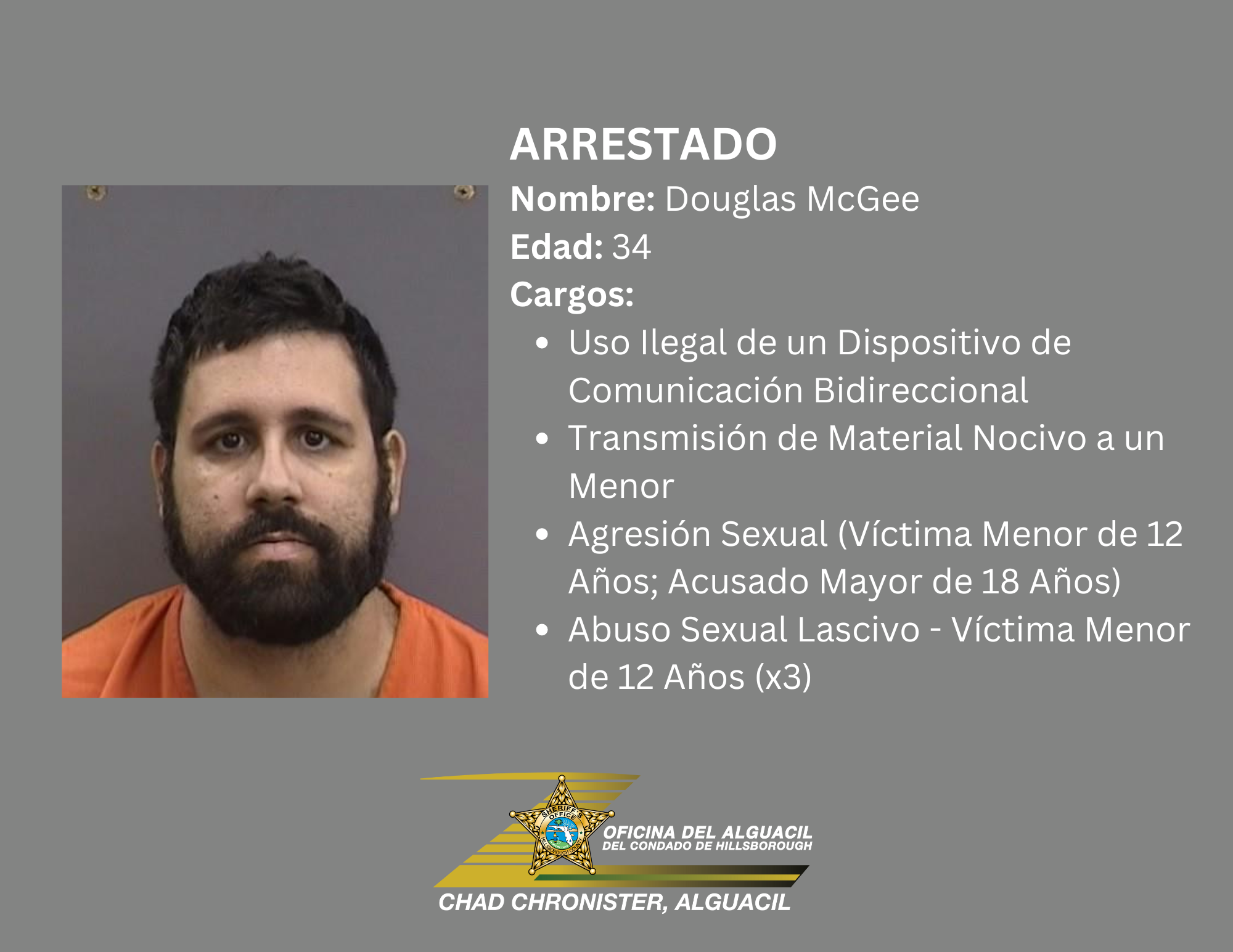 HOMBRE ARRESTADO POR COMPORTAMIENTO INAPROPIADO CON UNA MEJOR DE EDAD