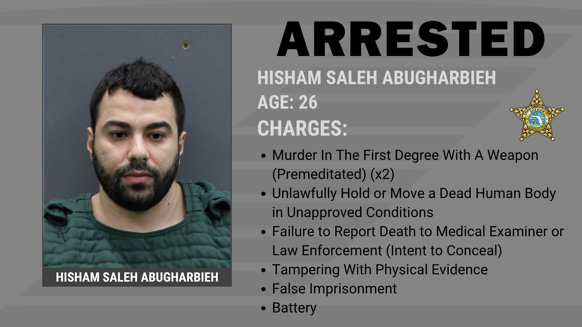  ­SUSPECT FACES TWO COUNTS OF MURDER IN THE FIRST DEGREE