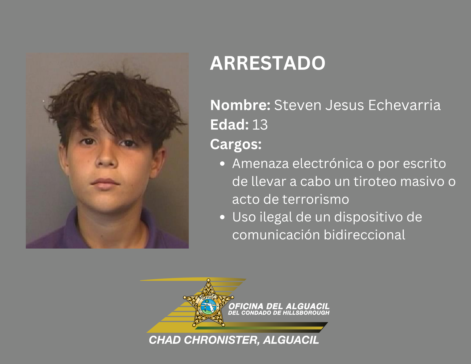 ADOLESCENTE ARRESTADO POR AMENAZA ELECTRÓNICA