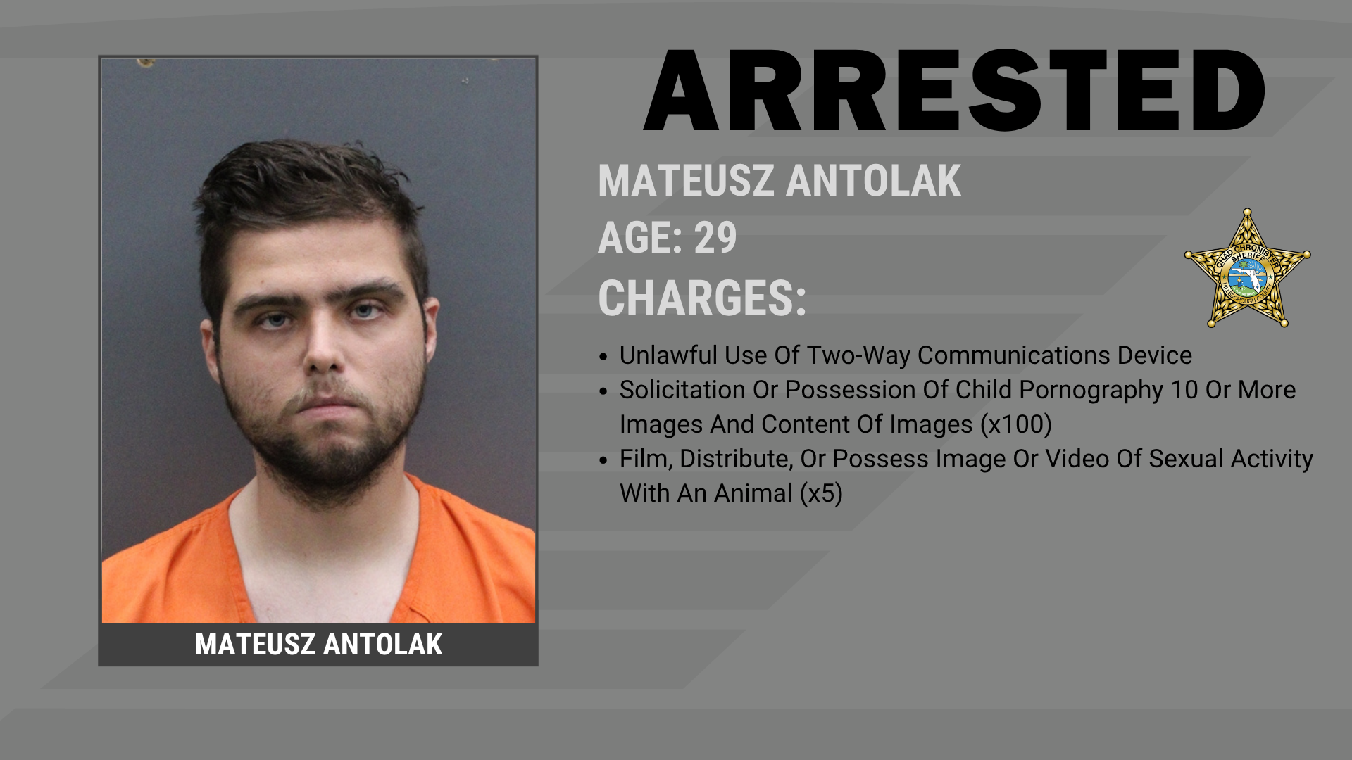 Man Arrested on 100 Counts of Child Pornography Charges